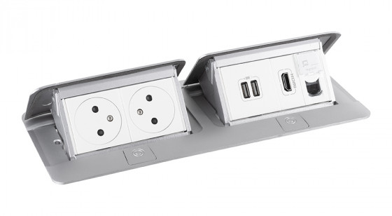 LEGRAND Pop-up dupla, 2x 230V, USB A+A tápellátás, 1x RJ45, HDMI, alumínium