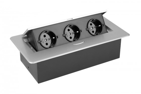 StrongPower Elektromos dugaszoló aljzat 3x230V, Schuko, nemesacél im.