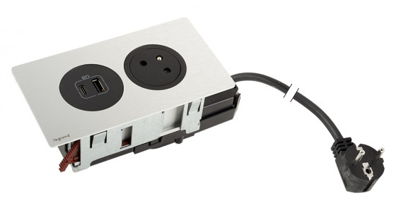 K- LEGRAND Disq´In 1x 230V + 1x USB A/C, černá/nerez