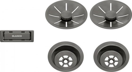 BLANCO 206901 Lefolyókészlet túlfolyóval két mosogatóhoz Satin Dark Steel