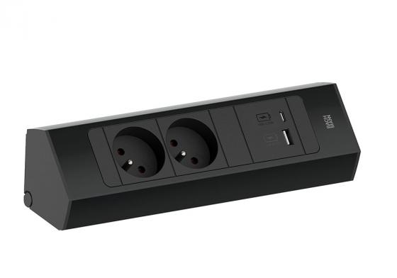 BACHMANN 932.103 Casia 2, 2x230V + 1xUSB A/C fekete RAL9005