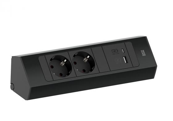 BACHMANN 932.102 Casia 2, 2x230V + 1xUSB A/C fekete RAL9005 schuko