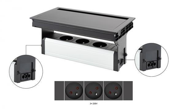 VersaFlap Mono 2.0 elektromos aljzat 3x 230V, Fr, matt fekete - csak kicsomagolv