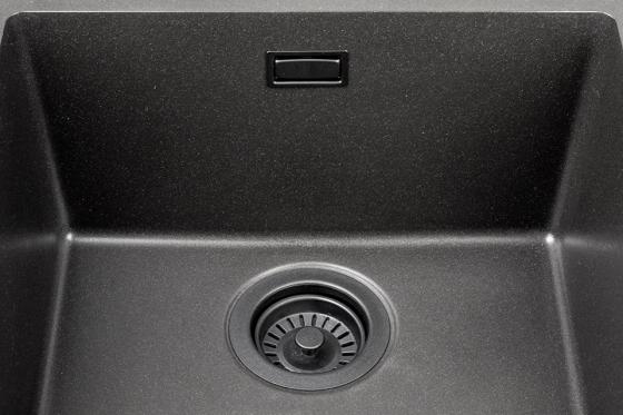 StrongSinks S3 Helytakarékos szifon gránit mosogatókhoz, fekete szelep szűrővel