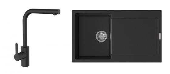 K-StrongSinks S3 mosogató szett Zala 860, fekete + Ipoly csaptelep, fekete