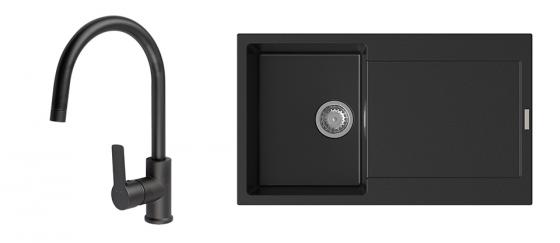 K-StrongSinks S3 mosogató szett Zala 860, fekete + Loira csaptelep, fekete