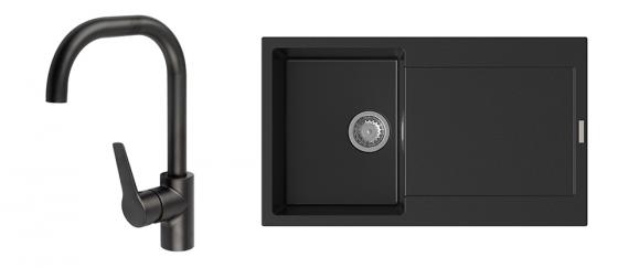 K-StrongSinks S3 mosogató szett Zala 860, fekete + Garrone csaptelep, fekete