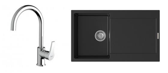 K-StrongSinks S3 mosogató szett Zala 860, fekete + Rhona csaptelep, króm