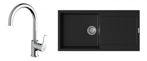 K-StrongSinks S3 mosogató szett Zala 1000, fekete + Rhona csaptelep, króm