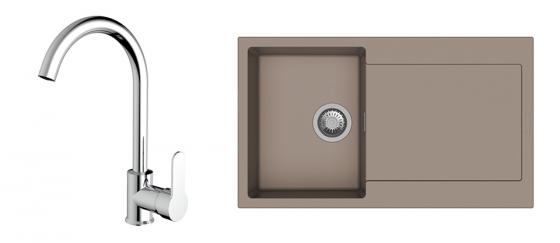 K-StrongSinks S3 mosogató szett Zala 860, barna + Seina csaptelep, króm