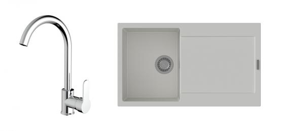 K-StrongSinks S3 mosogató szett Zala 860, fehér + Seina csaptelep, króm
