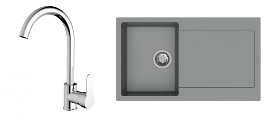 K-StrongSinks S3 mosogató szett Zala 860, szürke + Seina csaptelep, króm