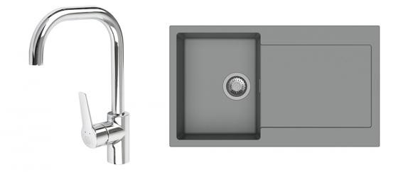 K-StrongSinks S3 mosogató szett Zala 860, szürke + Garonne csaptelep, króm