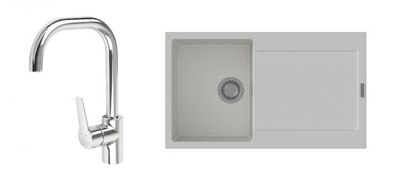 K-StrongSinks S3 mosogató szett Zala 860, fehér + Garonne csaptelep, króm