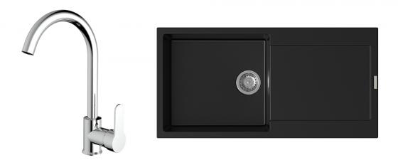 K-StrongSinks S3 mosogató szett Zala 1000, fekete + Seina csaptelep, króm