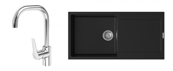 K-StrongSinks S3 mosogató szett Zala 1000, fekete + Garonne csaptelep, króm