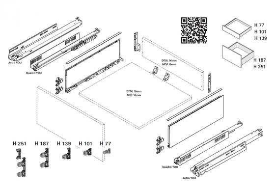K-HETTICH komplet AvanTech YOU 101/400, antracit, 30 kg, Q/PTO, csavar