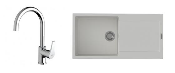 K-StrongSinks S3 mosogató szett Zala 1000, fehér + Rhona csaptelep, króm