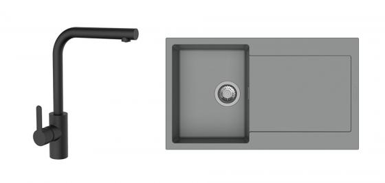 K-StrongSinks S3 mosogató szett Zala 860, szürke + Ipoly csaptelep, fekete