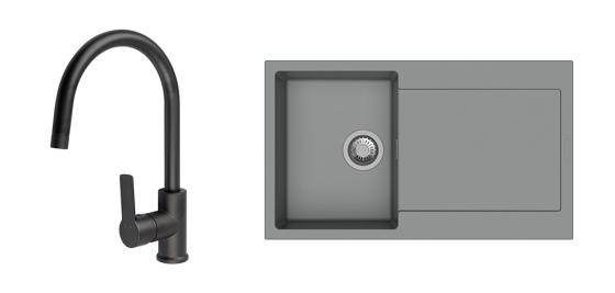 K-StrongSinks S3 mosogató szett Zala 860, szürke + Loira csaptelep, fekete