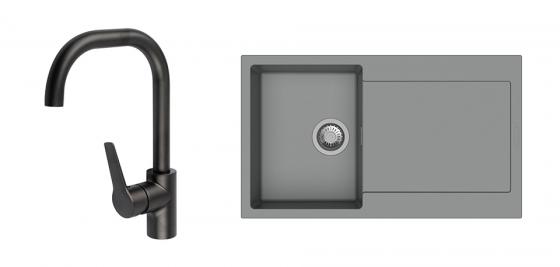 K-StrongSinks S3 mosogató szett Zala 860, szürke + Garonne csaptelep, fekete