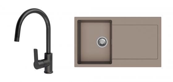 K-StrongSinks S3 mosogató szett Zala 860, barna + Loira csaptelep, fekete