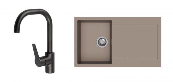 K-StrongSinks S3 mosogató szett Zala 860, barna + Garonne csaptelep, fekete