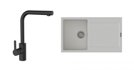 K-StrongSinks S3 mosogató szett Zala 860, fehér + Ipoly csaptelep, fekete