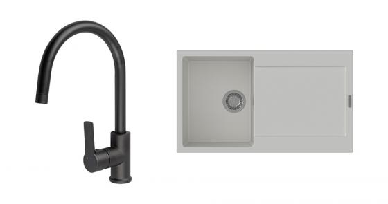 K-StrongSinks S3 mosogató szett Zala 860, fehér + Loira csaptelep, fekete