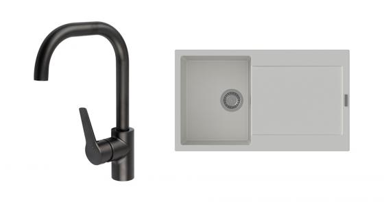 K-StrongSinks S3 mosogató szett Zala 860, fehér + Garonne csaptelep, fekete