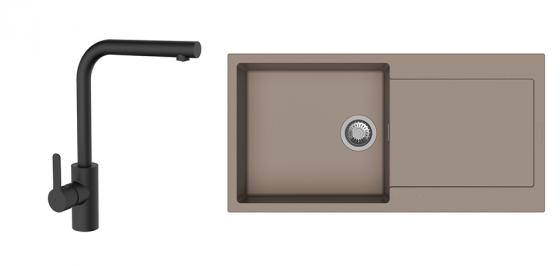 K-StrongSinks S3 mosogató szett Zala 1000, barna + Ipoly csaptelep, fekete