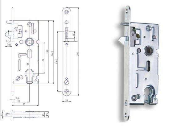HOBES K 106A zár a tolóajtóba 72/60 PZ
