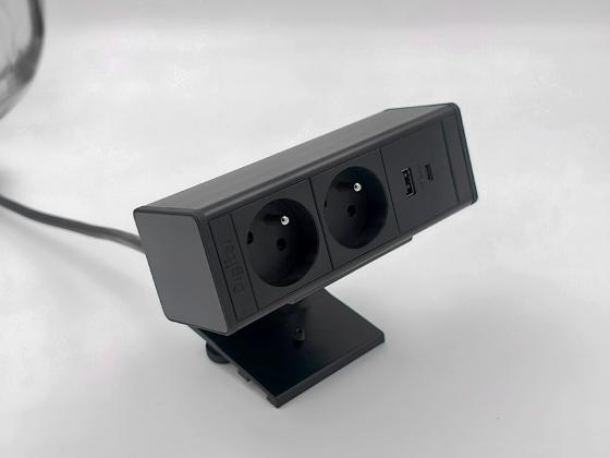 StrongPower elektromos dugaljzat DeskUp, 2x francia, USB,fekete
