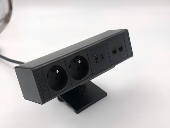 StrongPower elektromos dugaljzat DeskUp, 2x FR, USB, RJ45,fekete