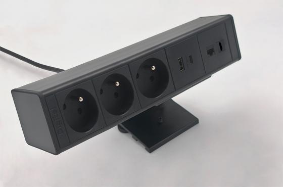 StrongPower elektromos dugaljzat DeskUp, 3x FR, HDMI, USB,fekete