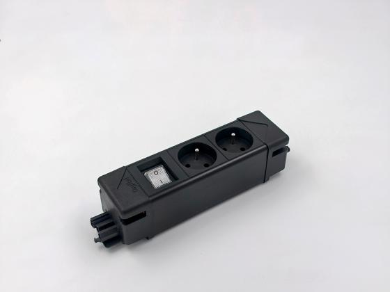 StrongPower elektromos dugaljzat UnderDesk, 2x FR, kapcsoló, fekete