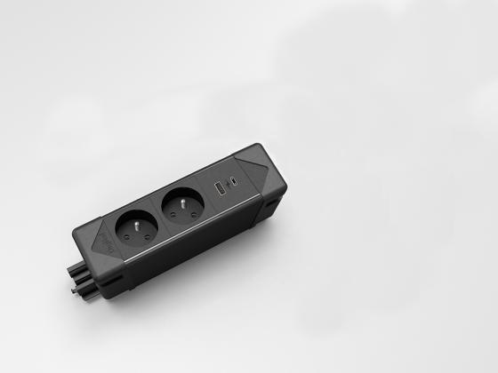 StrongPower elektromos dugaljzat UnderDesk, 2x FR, USB,fekete