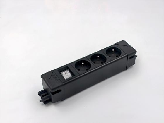 StrongPower elektromos dugaljzat UnderDesk, 3x FR, kapcsoló,fekete