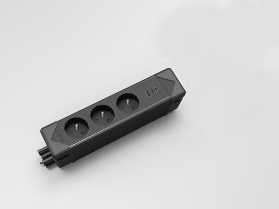 StrongPower elektromos dugaljzat UnderDesk, 3x FR, USB, fekete