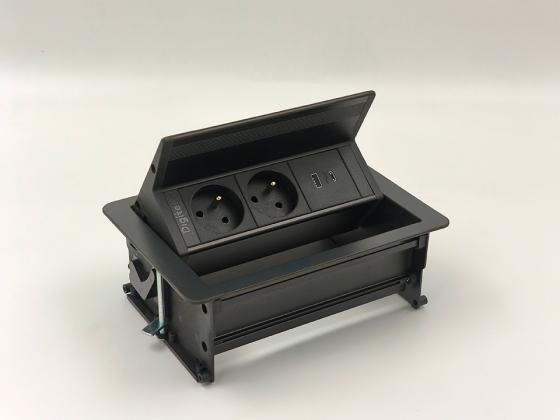 StrongPower elektromos dugaljzat FlipUpPush, USB, 2x francia,fekete