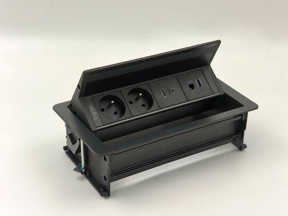 StrongPower elektromos dugaljzat FlipUpPush, USB, RJ45, HDMI, FR,fekete