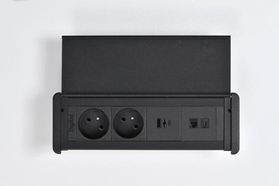 StrongPower elektromos dugaljzat SlimCover, USB+HDMI, Francia fekete