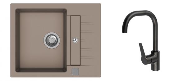 K-StrongSinks S3 mosogató szett Vardar 615 bézs + Garonne csaptelep fekete