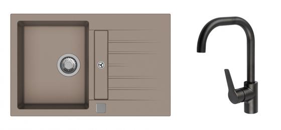 K-StrongSinks S3 mosogató szett Vardar 780 bézs + Garonne csaptelep fekete