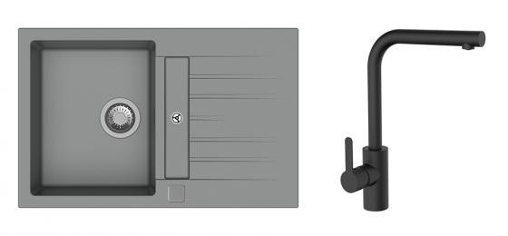 K-StrongSinks S3 mosogató szett Vardar 780 szürke + Ipoly csaptelep fekete
