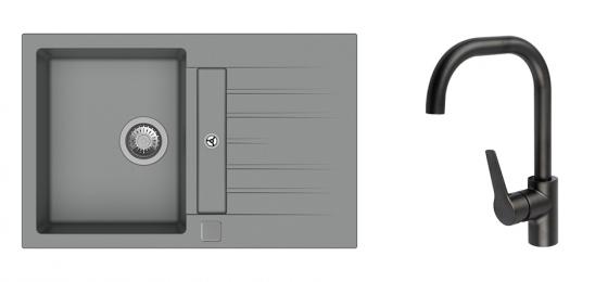 K-StrongSinks S3 mosogató szett Vardar 780 szürke + Garonne csaptelep fekete