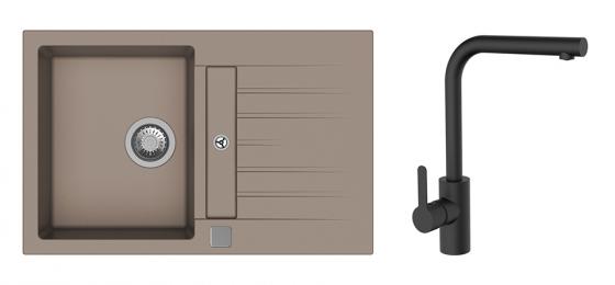 K-StrongSinks S3 mosogató szett Vardar 780 bézs + Ipoly csaptelep fekete