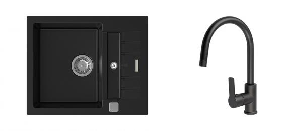 K-StrongSinks S3 mosogató szett Vardar 615 fekete + Loira csaptelep fekete