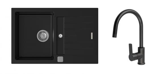 K-StrongSinks S3 mosogató szett Vardar 780 fekete + Loira csaptelep fekete