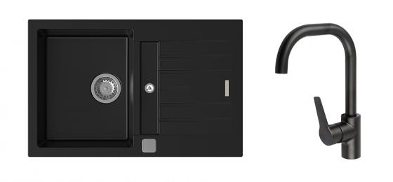 K-StrongSinks S3 mosogató szett Vardar 780 fekete + Garonne csaptelep fekete